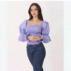 [M]Fiory Denim  Crop Top with Ballon Sleeves